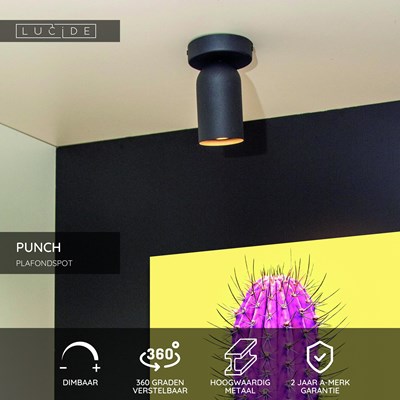 Lucide PUNCH - Plafondspot - 1xGU10 - Zwart